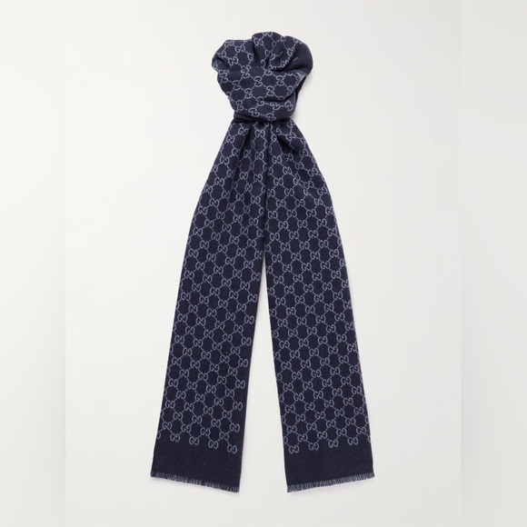 Gucci Accessories - Gucci Unisex Monogram Lana Wool Navy Blue Scarf Like New